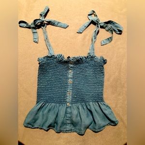 Girls Adorable Summertime Denim blouse with adjustable ties/bow ties for comfort